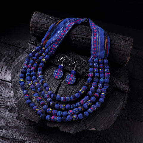 Handmade Fabart Beads Necklace & Earrings Set 05