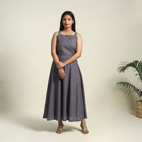 Buy Grey Handloom Cotton Plain Dress