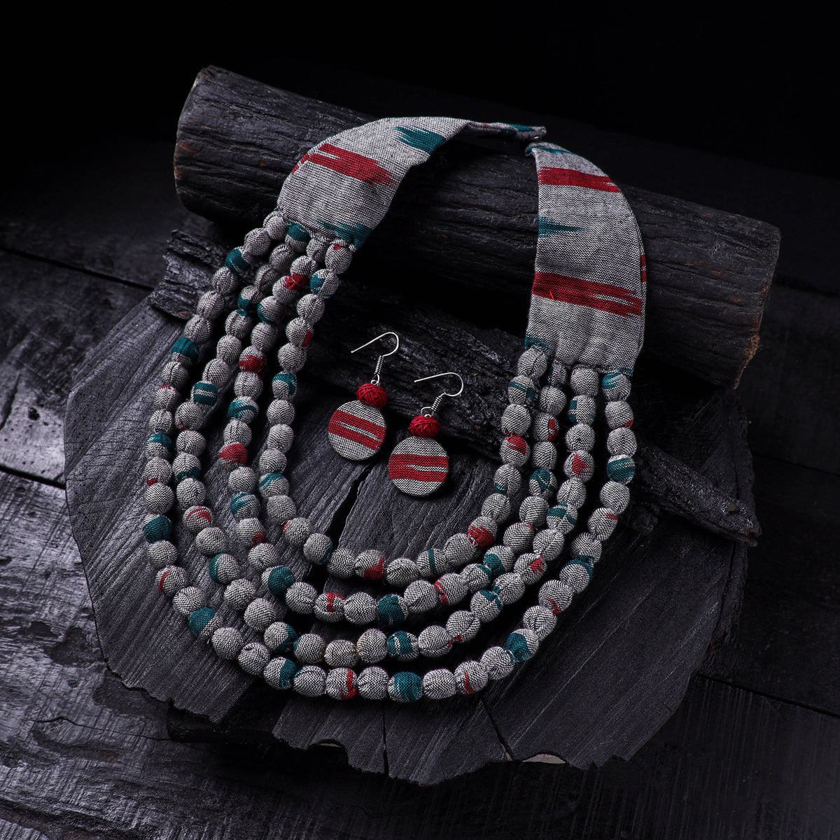 Handmade Fabart Beads Necklace & Earrings Set 06