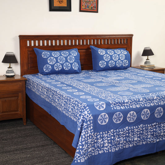 Hand Batik Printed Cotton Double Bed Cover with Pillow Covers (108 x 90 in) 16