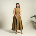  Olive Green Handspun Handloom Cotton Plain Dress