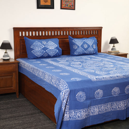 Hand Batik Printed Cotton Double Bed Cover with Pillow Covers (108 x 90 in) 17