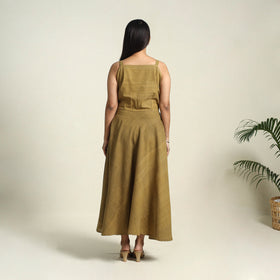  Olive Green Handspun Handloom Cotton Plain Dress