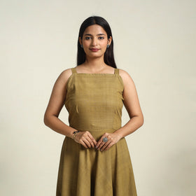  Olive Green Handspun Handloom Cotton Plain Dress