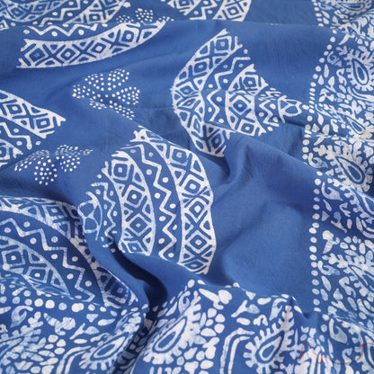 Blue - Hand Batik Printed Cotton Double Bed Cover with Pillow Covers (108 x 90 in) 17
