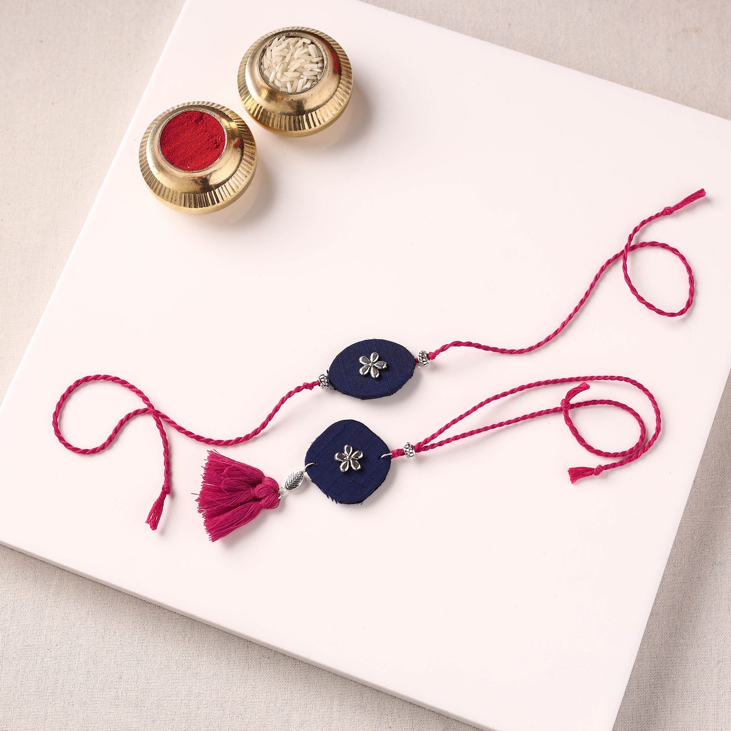 Handmade GS Bead Work Fabart Rakhi with Lumba Set 02