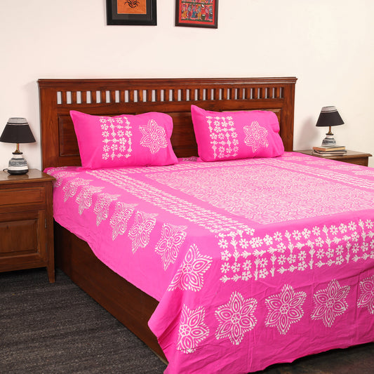 Hand Batik Printed Cotton Double Bed Cover with Pillow Covers (108 x 90 in) 18
