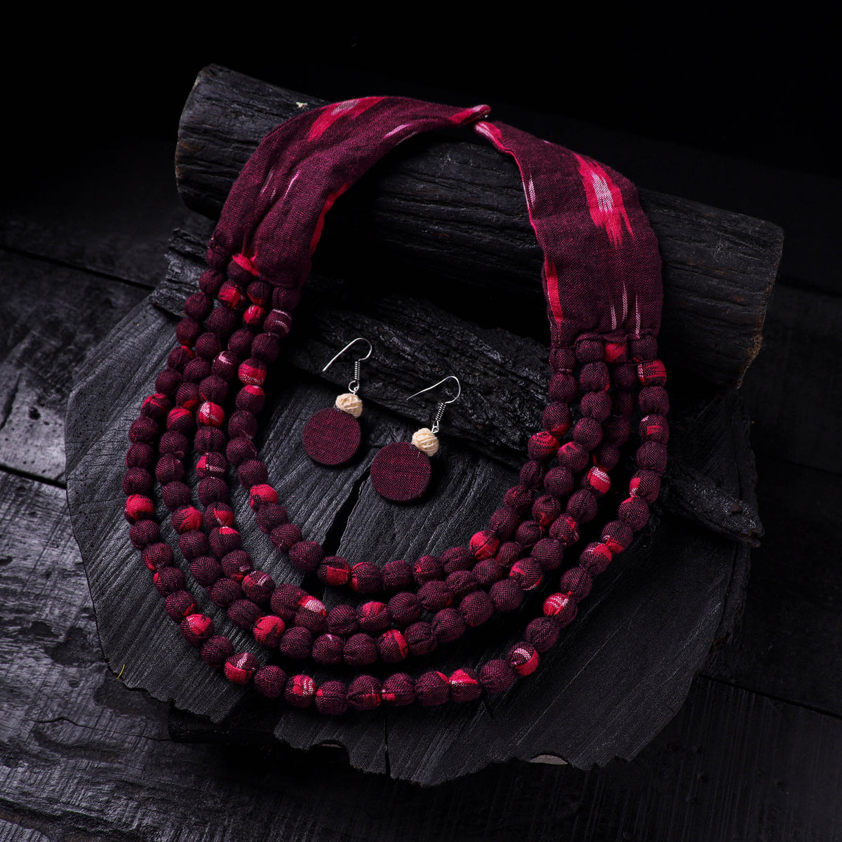 Handmade Fabart Beads Necklace & Earrings Set 09
