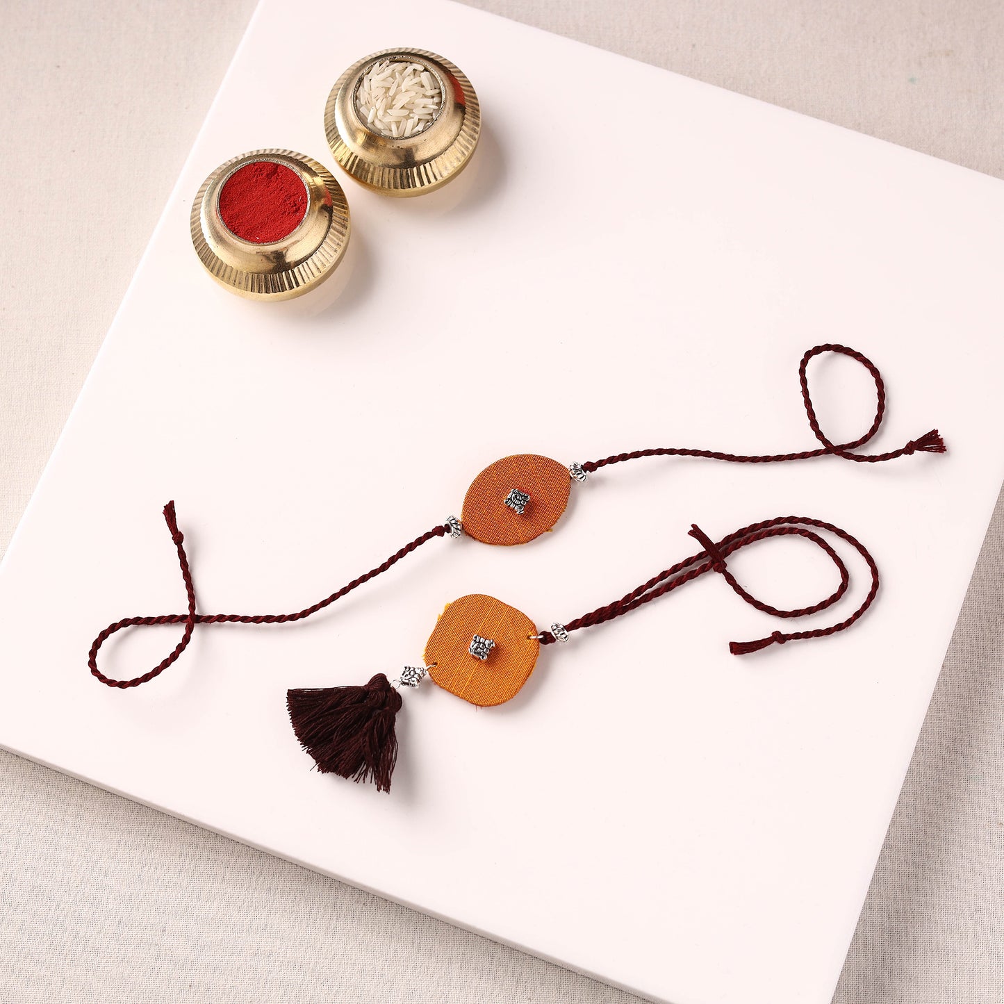 Handmade GS Bead Work Fabart Rakhi with Lumba Set 04
