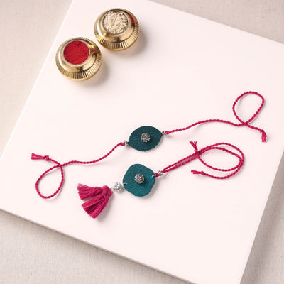 Handmade GS Bead Work Fabart Rakhi with Lumba Set 05