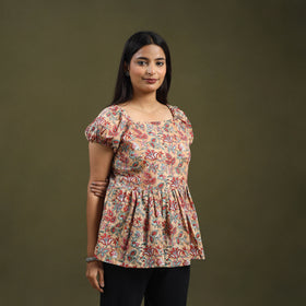 Buy Beige Sanganeri Block Print Cotton Top