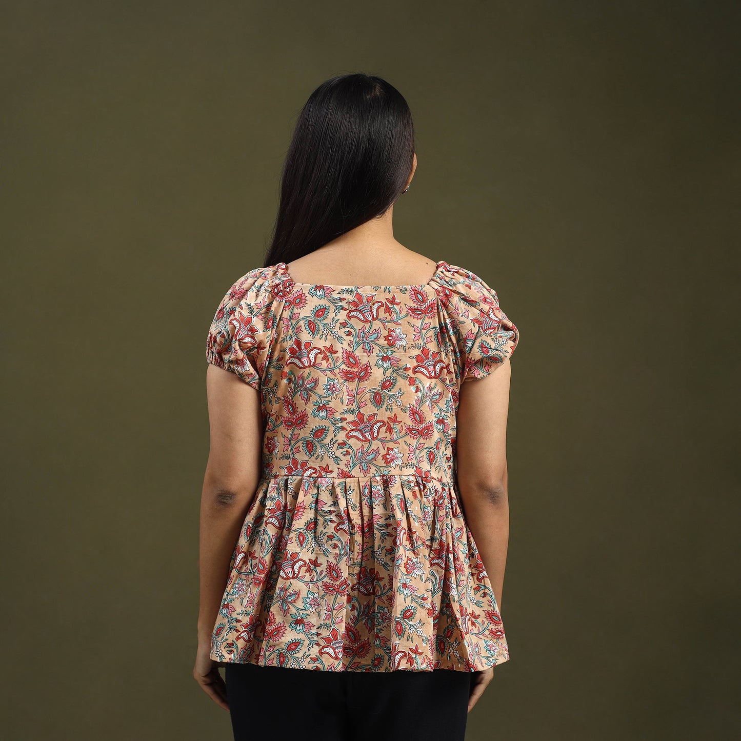 Buy Beige Sanganeri Block Print Cotton Top