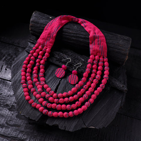 Handmade Fabart Beads Necklace & Earrings Set 11