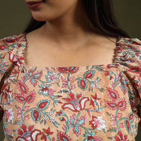 Buy Beige Sanganeri Block Print Cotton Top