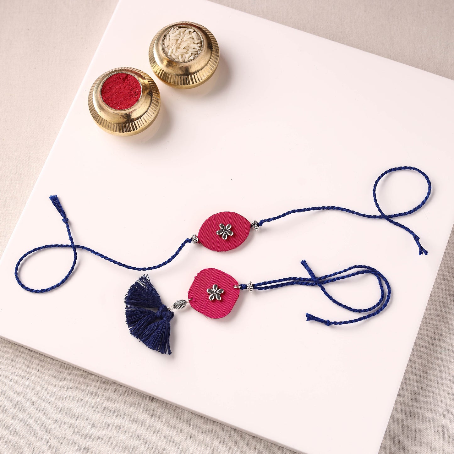 Handmade GS Bead Work Fabart Rakhi with Lumba Set 07