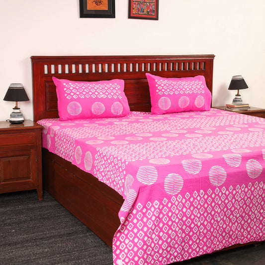 Pink - Hand Batik Printed Cotton Double Bed Cover with Pillow Covers (108 x 90 in) 19