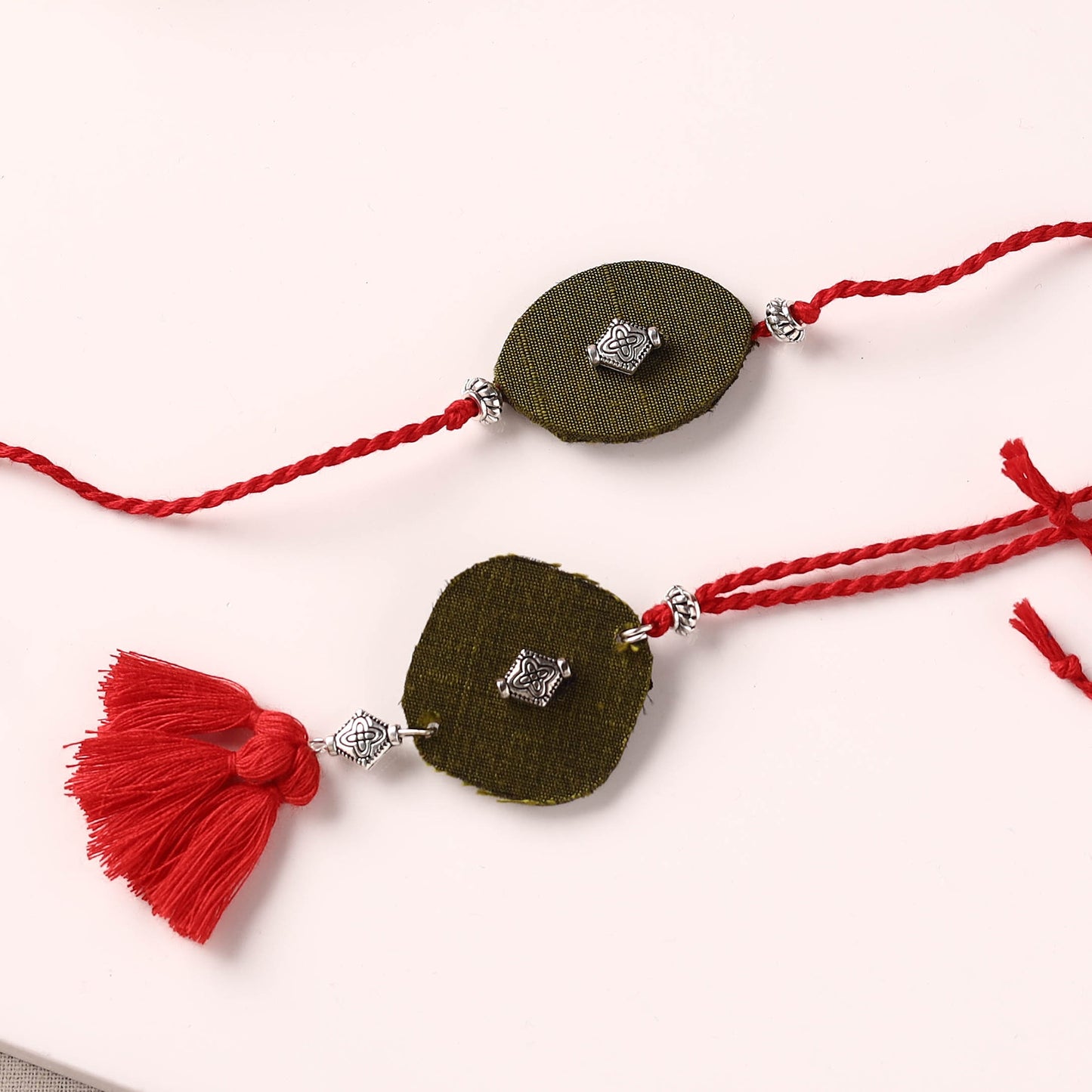 Handmade GS Bead Work Fabart Rakhi with Lumba Set 08