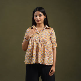 Buy Yellow Sanganeri Block Print Cotton Crop Top