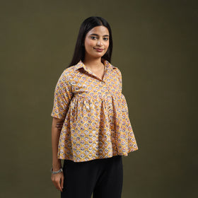 Buy Yellow Sanganeri Block Print Cotton Crop Top