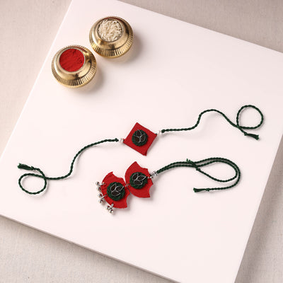 Handmade Thread & Mirror Work Fabart Rakhi with Lumba Set 13
