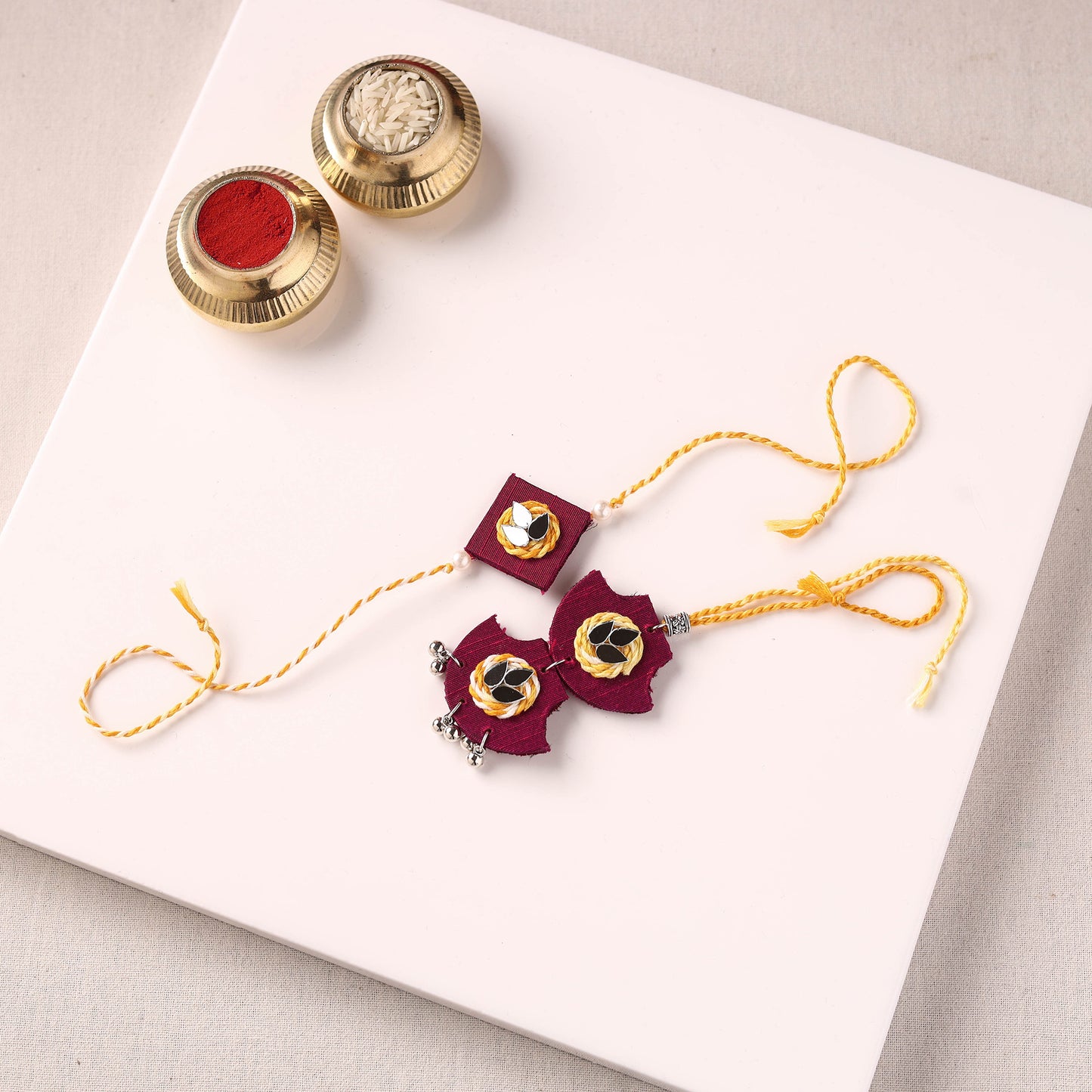 Handmade Thread & Mirror Work Fabart Rakhi with Lumba Set 14