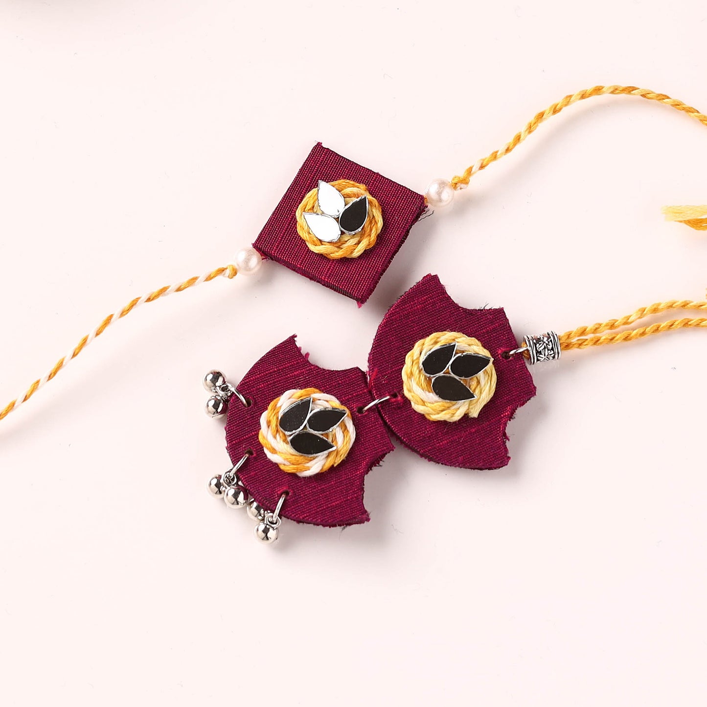 Handmade Thread & Mirror Work Fabart Rakhi with Lumba Set 14