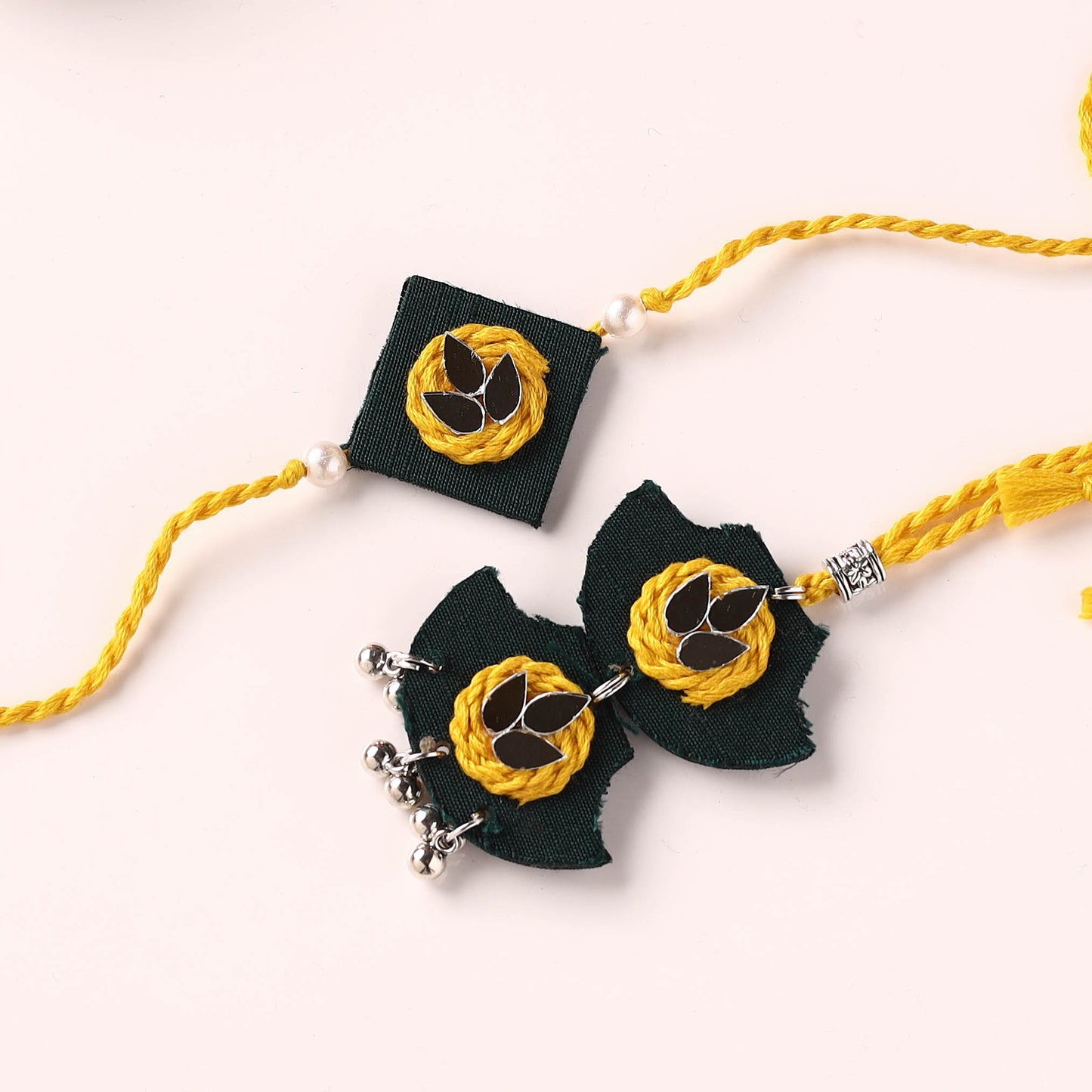 Handmade Thread & Mirror Work Fabart Rakhi with Lumba Set 15