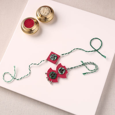 Handmade Thread & Mirror Work Fabart Rakhi with Lumba Set 16