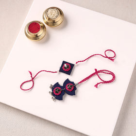 Handmade Thread & Mirror Work Fabart Rakhi with Lumba Set 17