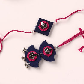 Handmade Thread & Mirror Work Fabart Rakhi with Lumba Set 17