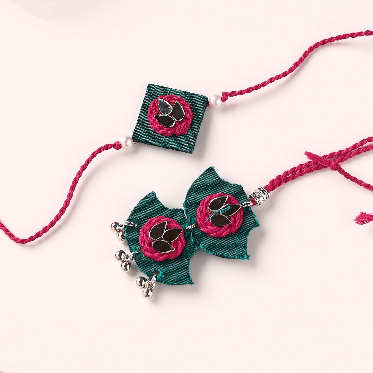 Handmade Thread & Mirror Work Fabart Rakhi with Lumba Set 18