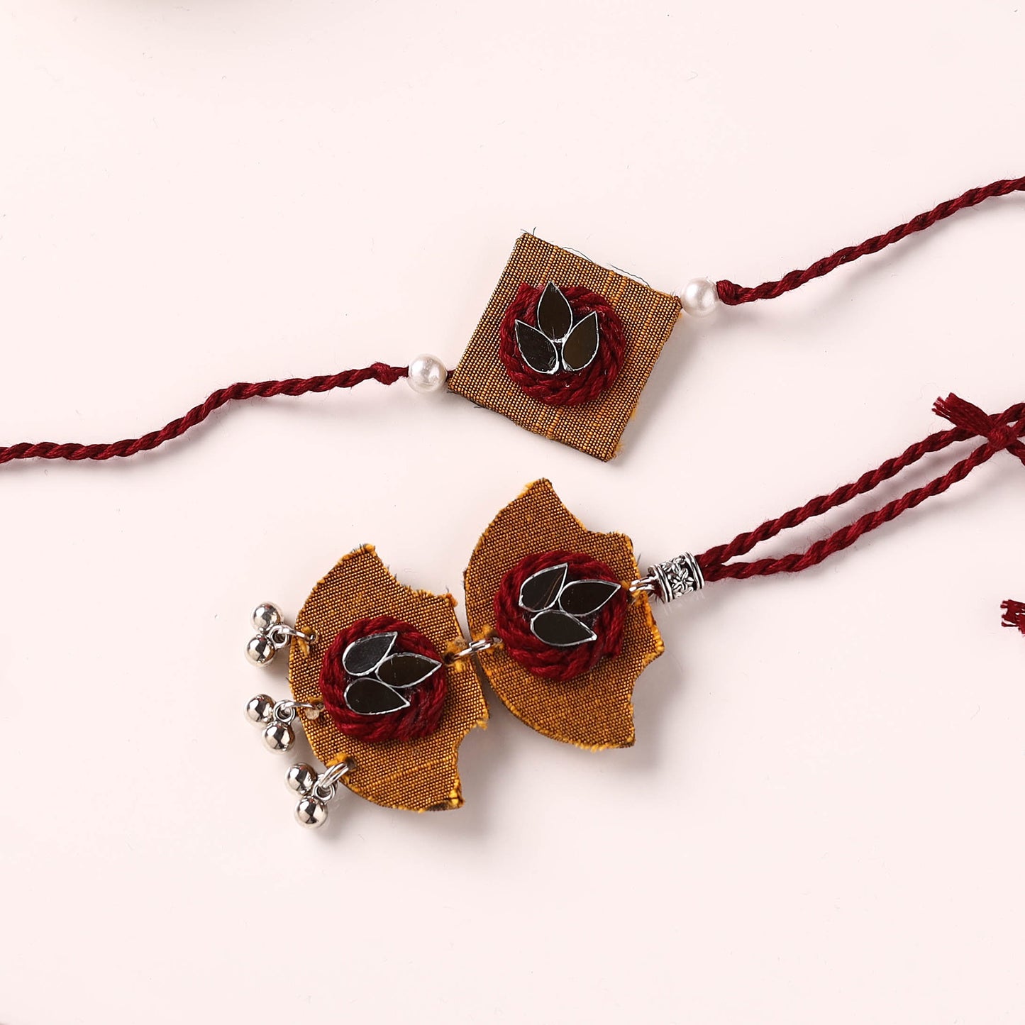 Handmade Thread & Mirror Work Fabart Rakhi with Lumba Set 19