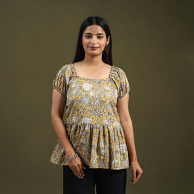  Yellow Sanganeri Block Print Cotton Top