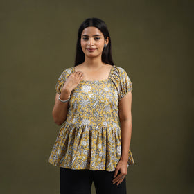  Yellow Sanganeri Block Print Cotton Top