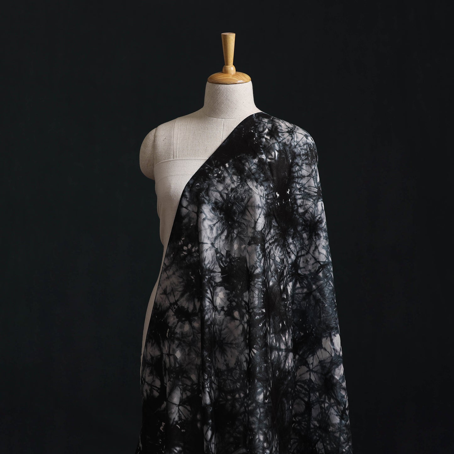 Black - Shibori Tie-Dye Chanderi Silk Handloom Fabric 02