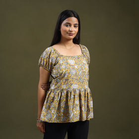  Yellow Sanganeri Block Print Cotton Top
