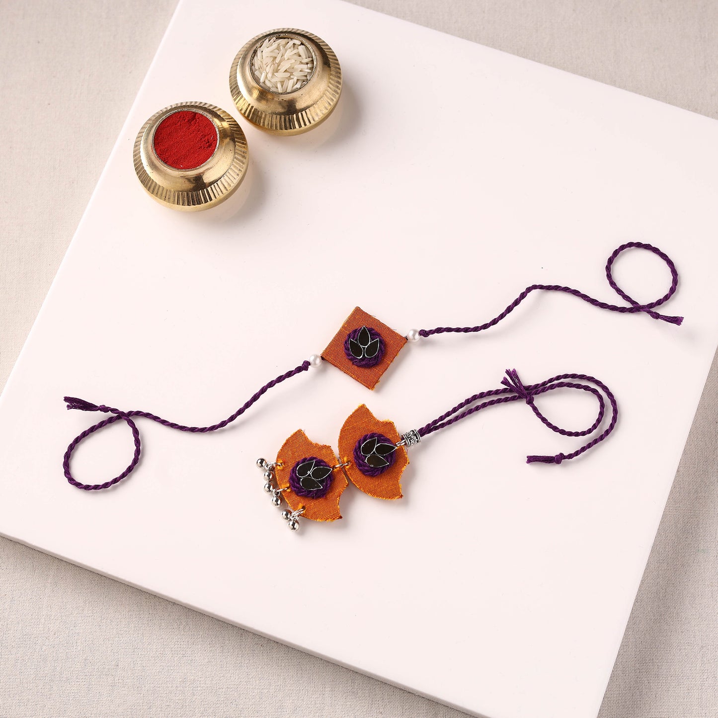 Handmade Thread & Mirror Work Fabart Rakhi with Lumba Set 21