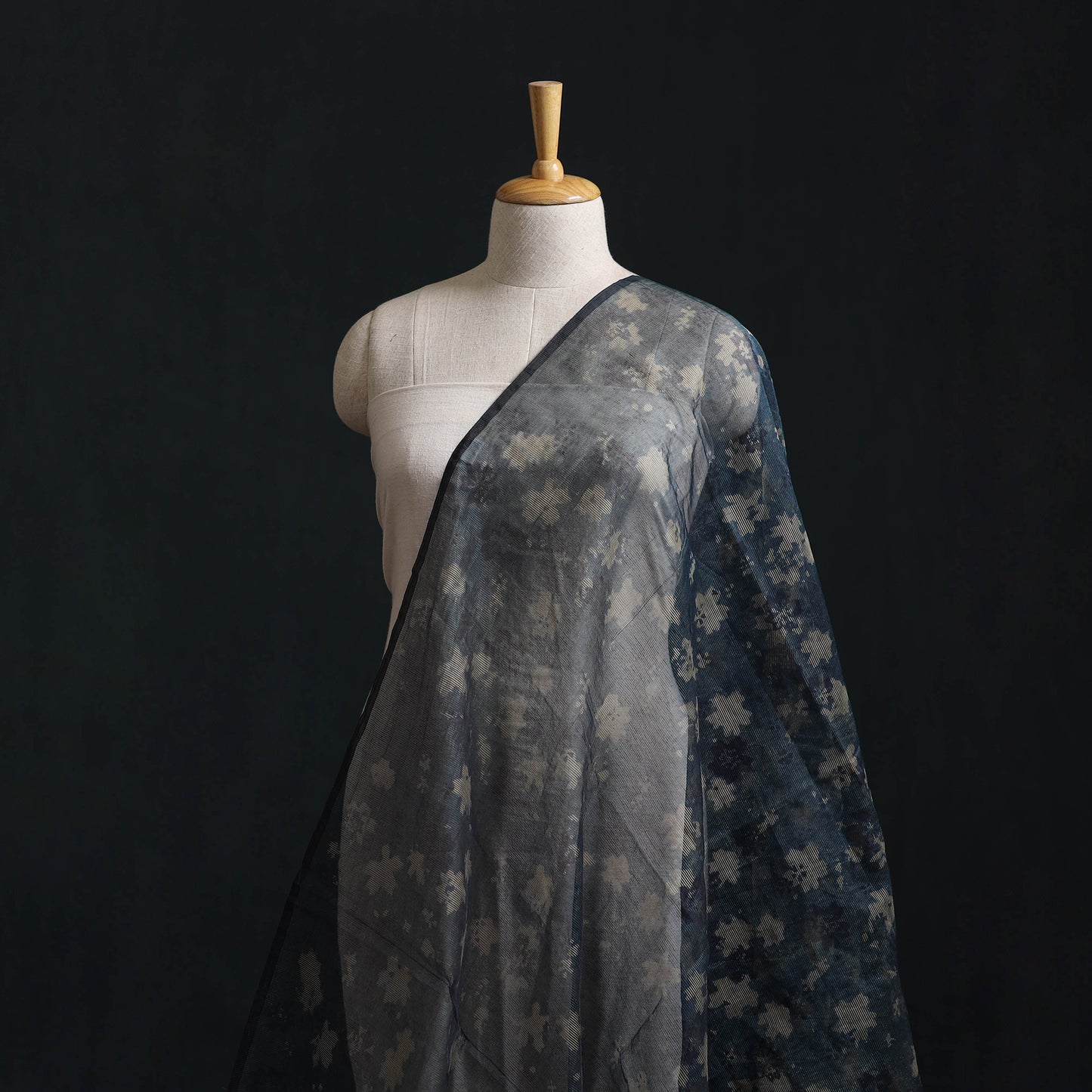 Blue - Bagru Indigo Hand Block Print Kota Doria Natural Dyed Cotton Fabric 03