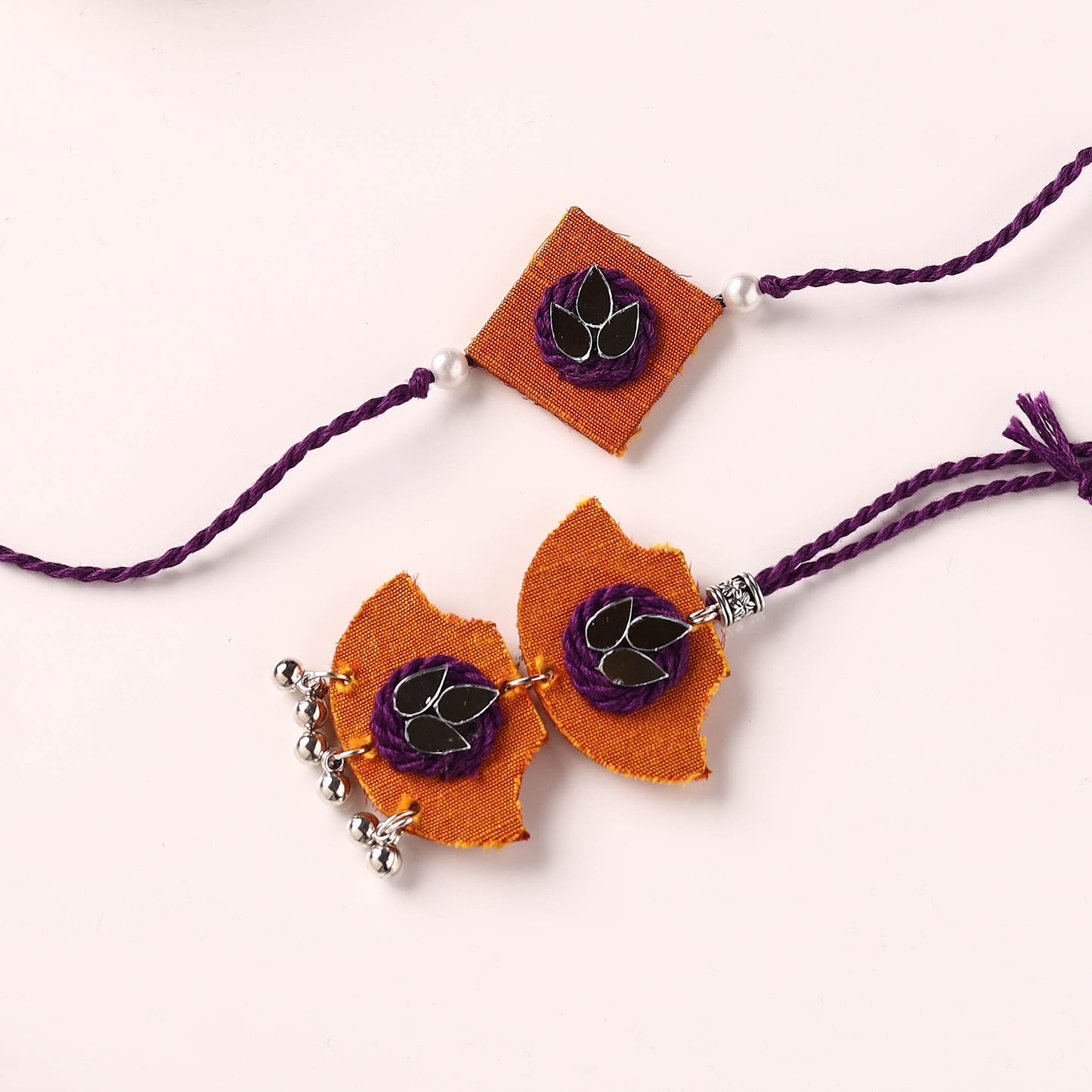 Handmade Thread & Mirror Work Fabart Rakhi with Lumba Set 21