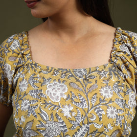  Yellow Sanganeri Block Print Cotton Top