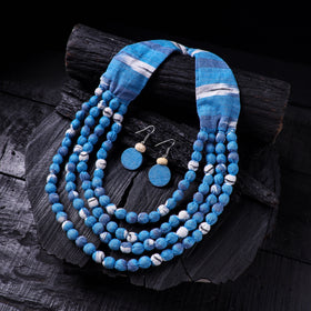 Blue - handmade fabart beads necklace & earrings set 22