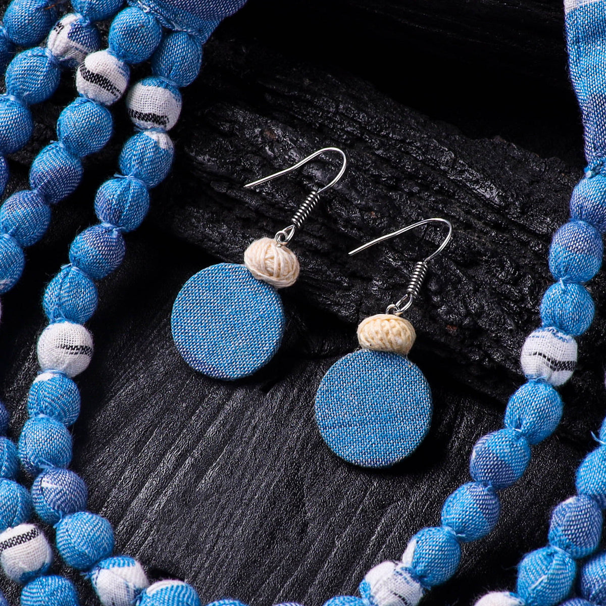 Blue - handmade fabart beads necklace & earrings set 22