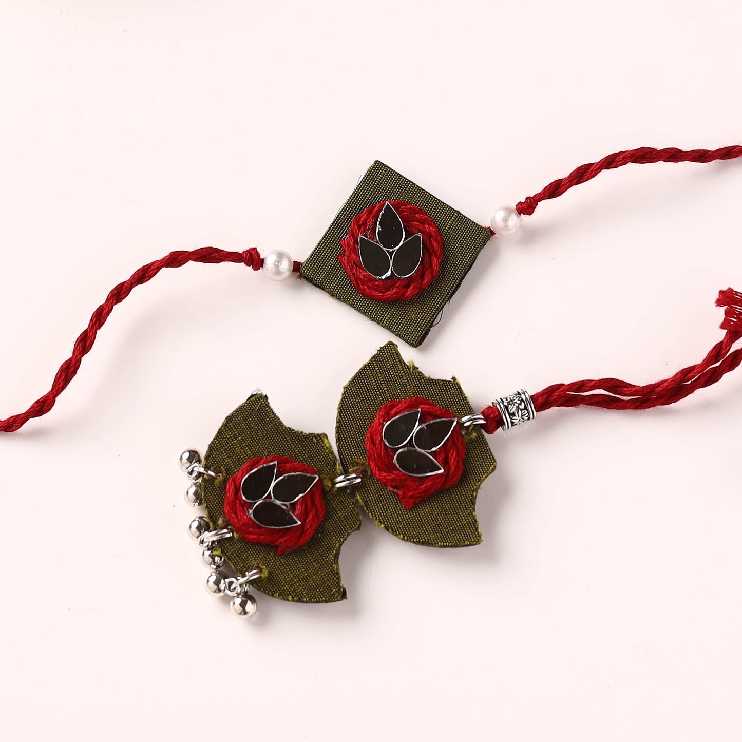 Handmade Thread & Mirror Work Fabart Rakhi with Lumba Set 22