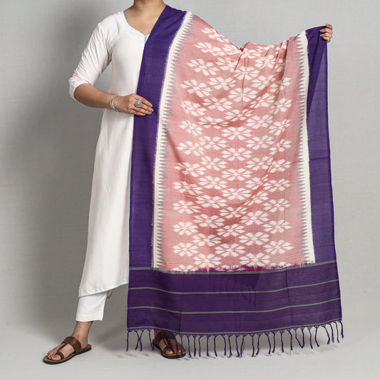 Pink - Pochampally Ikat Handloom Cotton Dupatta with Tassels
