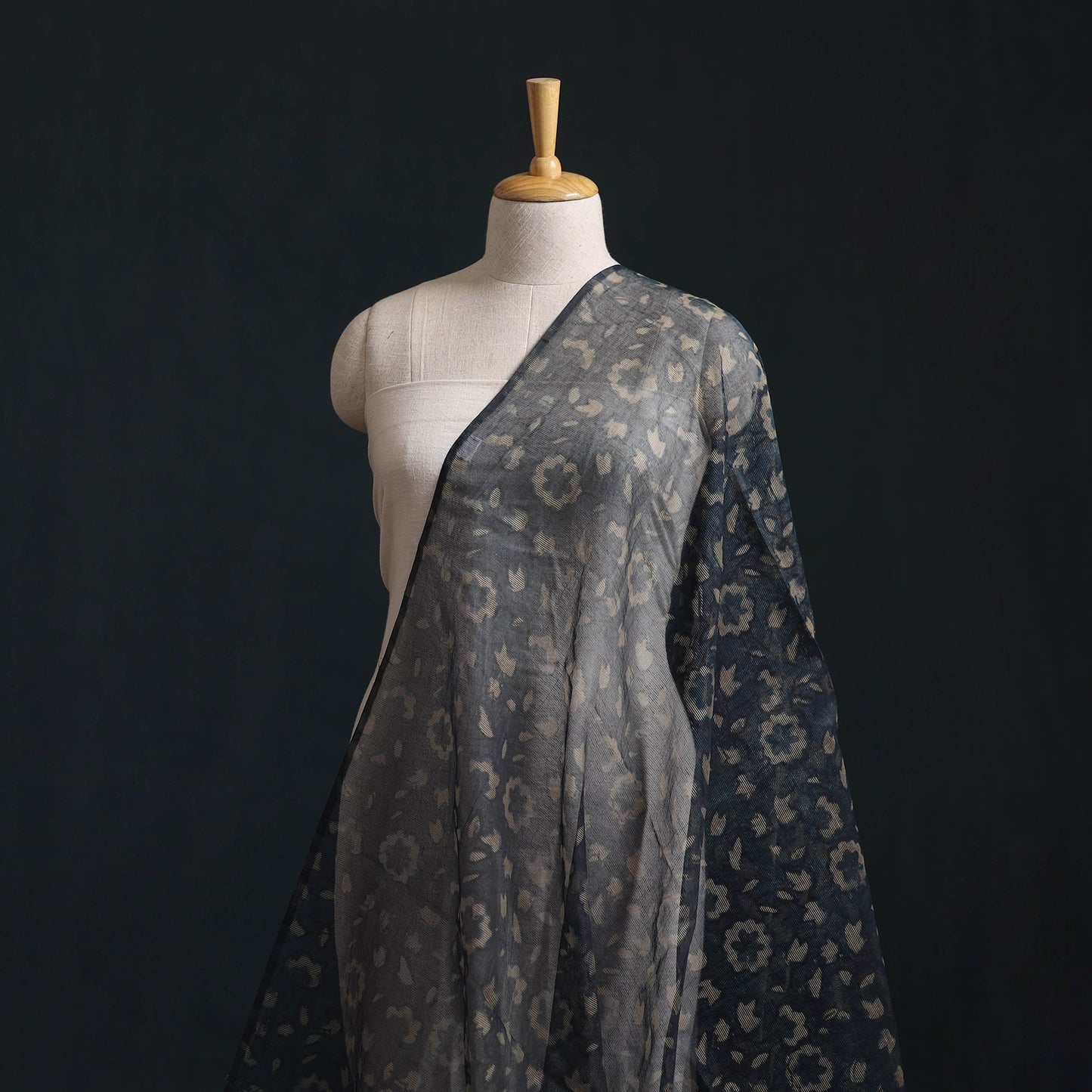 Blue - Bagru Indigo Hand Block Print Kota Doria Natural Dyed Cotton Fabric 06