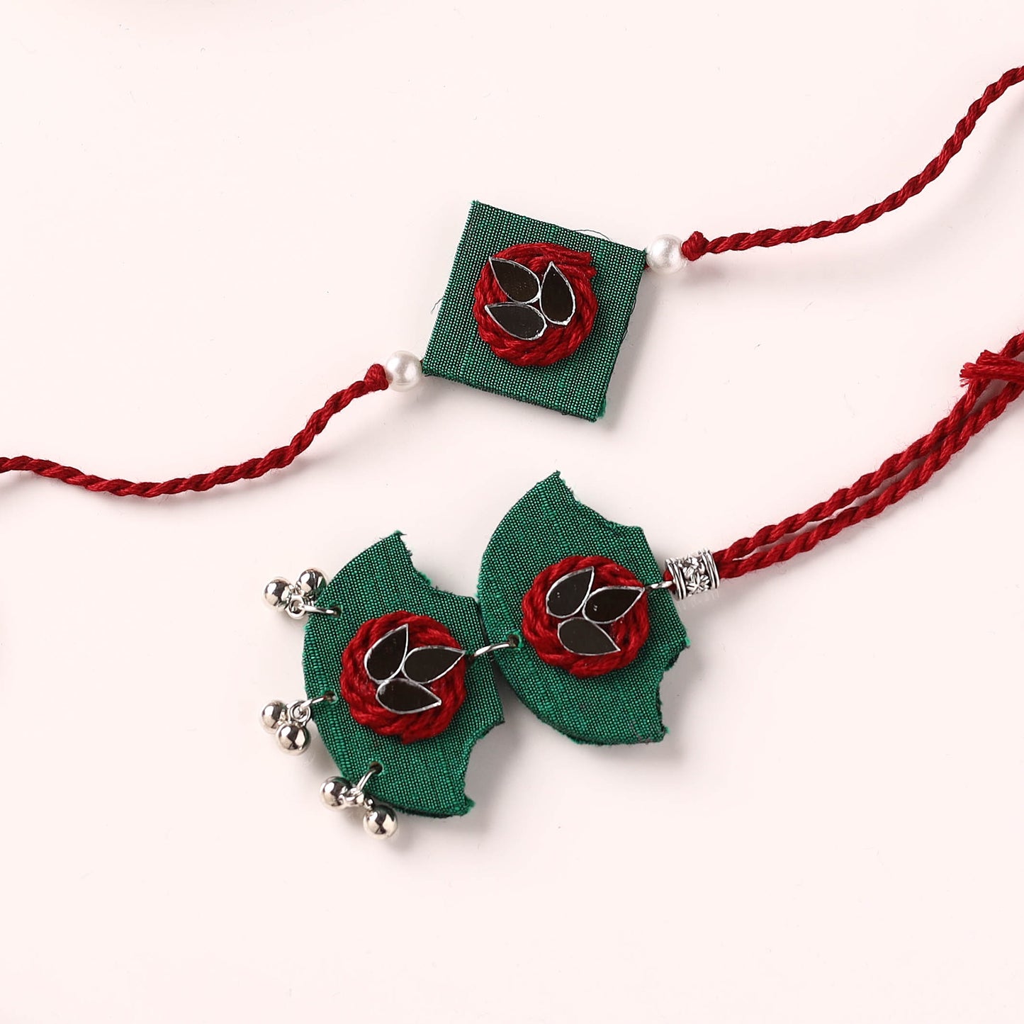 Handmade Thread & Mirror Work Fabart Rakhi with Lumba Set 24
