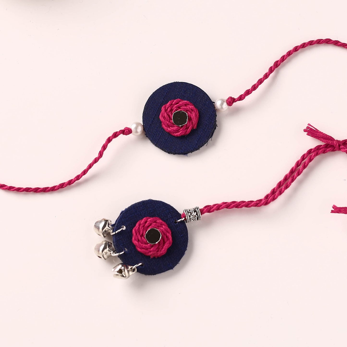 Handmade Thread & Mirror Work Fabart Rakhi with Lumba Set 26