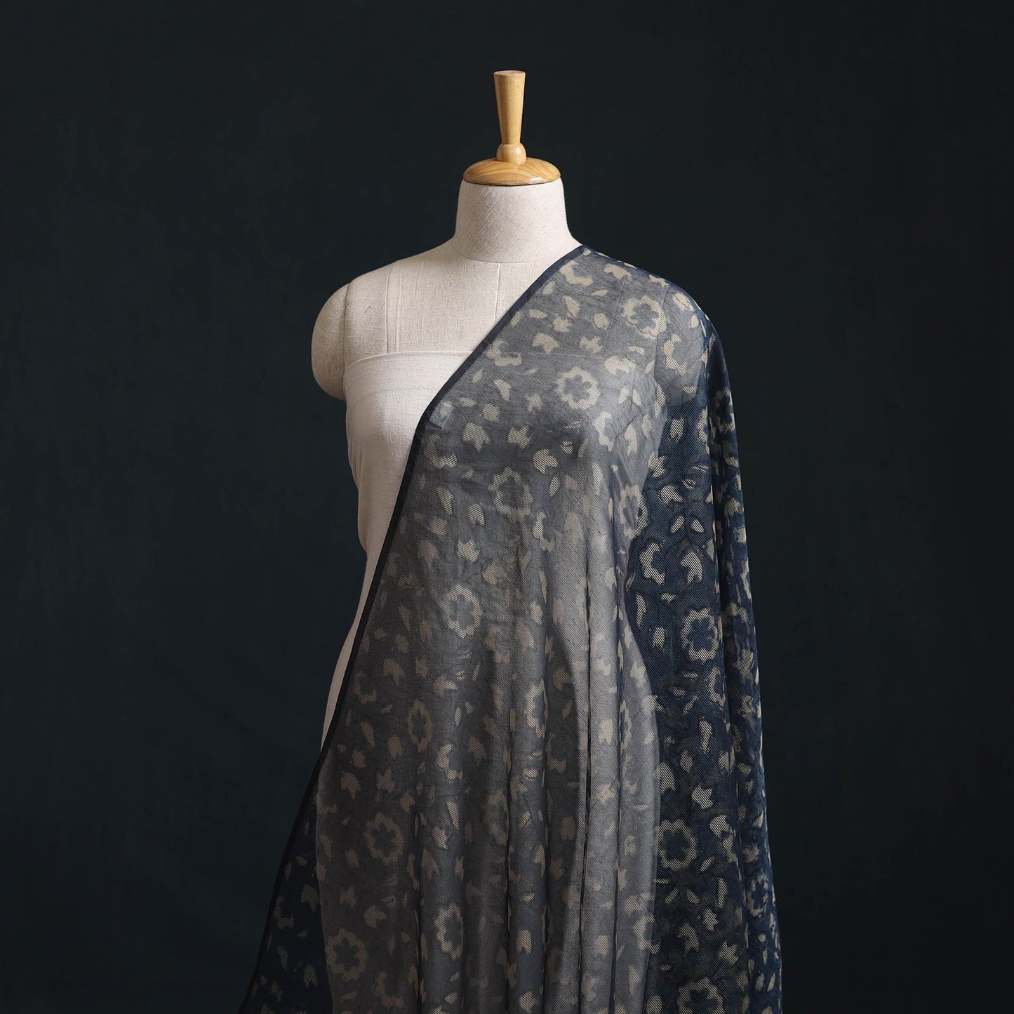 Blue - Bagru Indigo Hand Block Print Kota Doria Natural Dyed Cotton Fabric 11