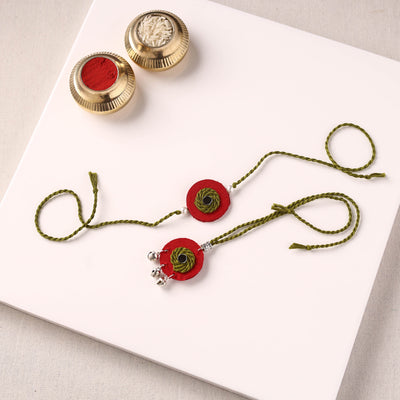 Handmade Thread & Mirror Work Fabart Rakhi with Lumba Set 28