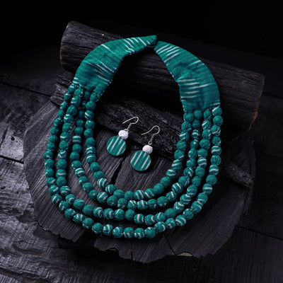 Handmade Fabart Beads Necklace & Earrings Set 27
